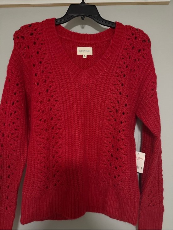 Lucky Brand Sweaters - Lucky Brand Bright Red V-Neck Pointelle Sweater
